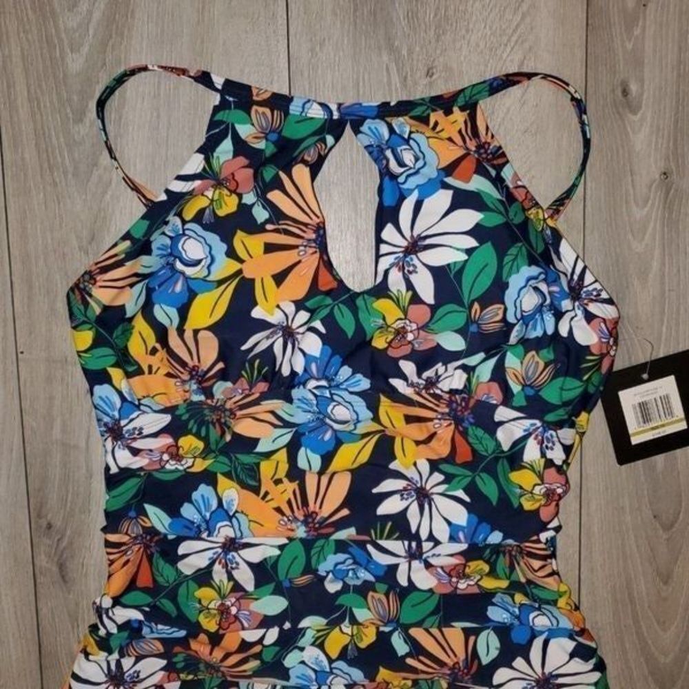 Ellen Tracy women's floral Keyhole High-Neck one piece Swimsuit size 8 - Picture 3 of 12